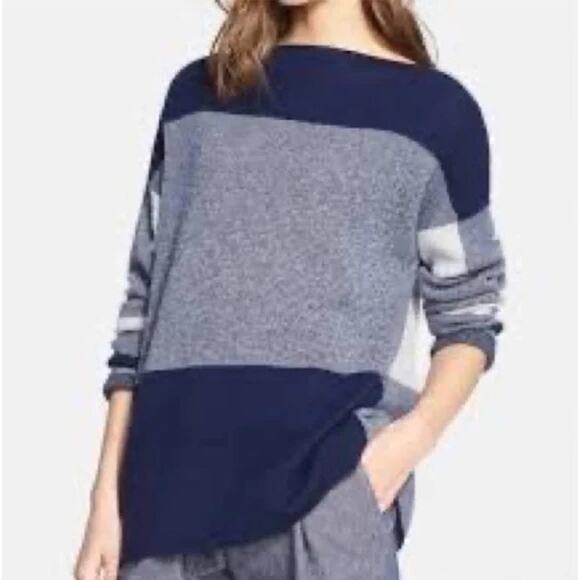 Vince Womens Intarsia Wool Cashmere Sweater Colorblock Quiet Luxury Minimalist L - Picture 1 of 9